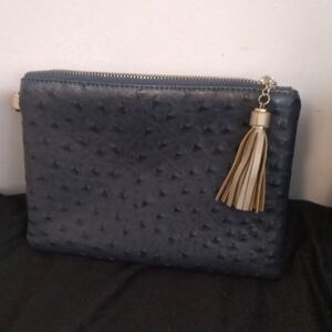 Vegan Orstrich Leather Navy Blue Clutch